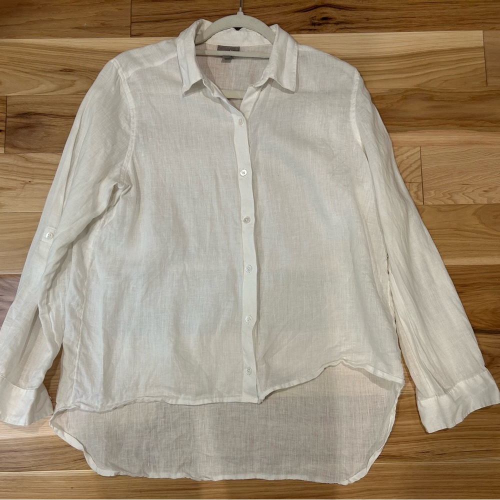 J. Jill White Linen Button-Up Blouse